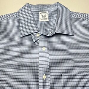 Brooks Brothers 1818 Shirt 16.5 34 Regent Stretch Pinpoint Oxford Blue Plaid